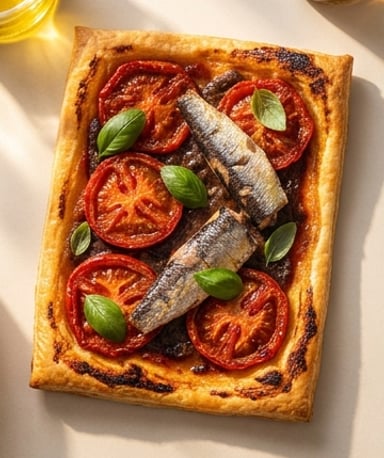 Tarte fine aux sardines et caviar d’aubergine : l’été en une bouchée
