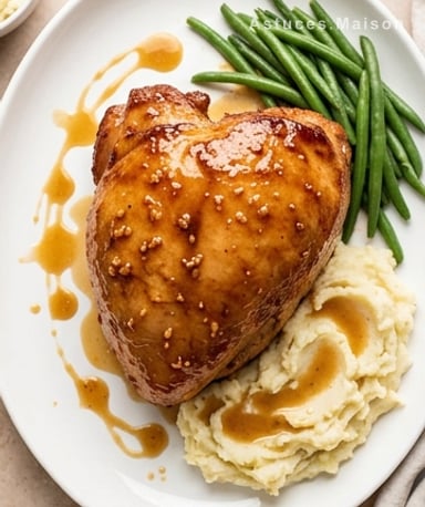 Tendre rôti de dinde au miel et ail, sauce dorée à s'en lécher les doigts