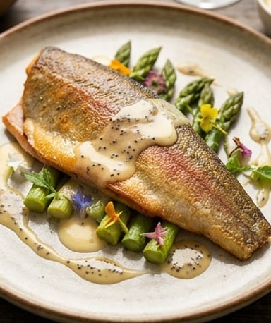 Truite fondante, sauce beurre blanc et coquelicot : l’équilibre parfait