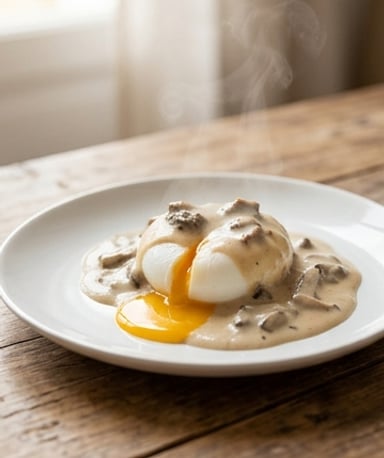 Œuf poché, crème onctueuse de morilles : le petit déjeuner chic