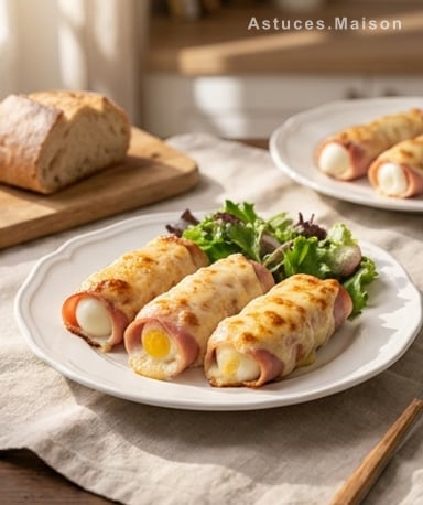 Œufs enroulés de jambon, béchamel crémeuse et gratin doré à s’y méprendre