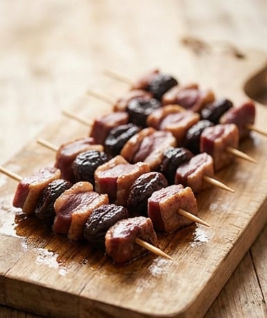 Brochettes sucré-salé : pruneaux moelleux et magret séché maison