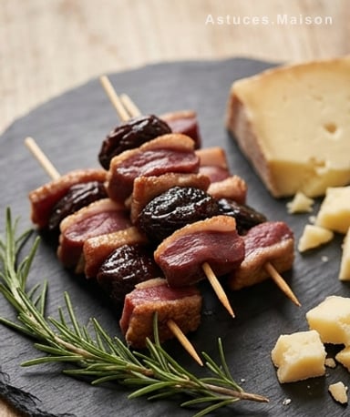 Brochettes sucré-salé : pruneaux moelleux et magret séché maison