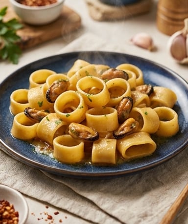 Calamarata aux moules et Pecorino : des pâtes qui sentent la Méditerranée