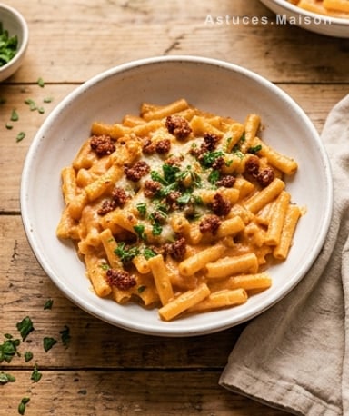 Mezzati croustillants à la bisque de crevettes et chorizo de bœuf fumé