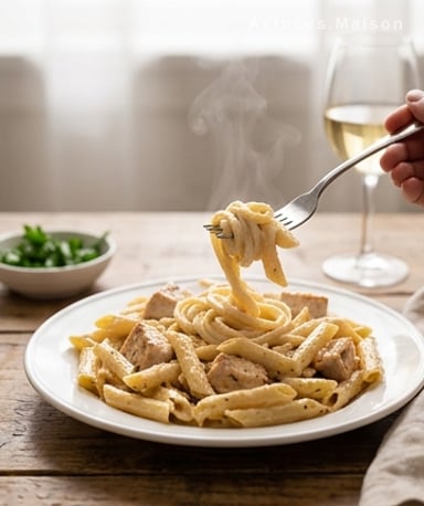 Pâtes au poulet et Boursin : la sauce qui fait fondre tout le monde