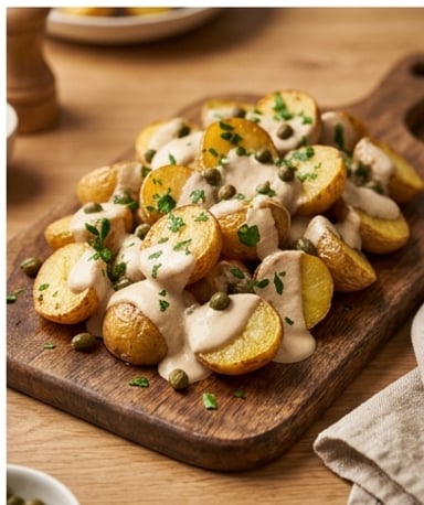 Pommes de terre de Noirmoutier croustillantes à la sauce tonnato onctueuse