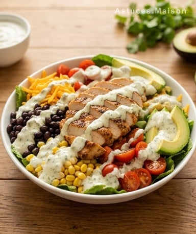 Salade tex-mex grillée : poulet juteux, avocat crémeux et sauce citronnée qui claque