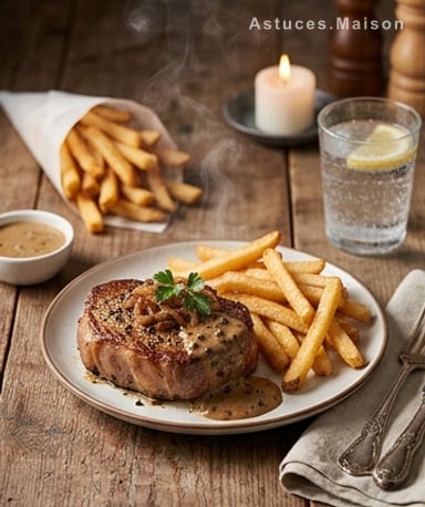 Steak au poivre croustillant et oignons fondants : le réconfort en une poêlée